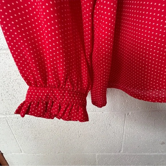 Red Button-Up Blouse - Picture 3 of 4